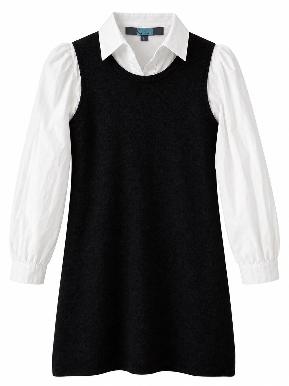 Anthropologie Black Knit Pinafore Dress with White Blouse Styling